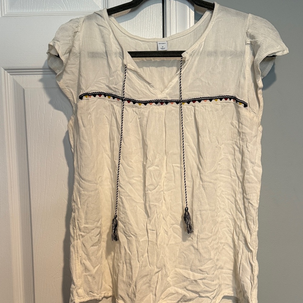Old Navy Cream Blouse with Embroidered Accents